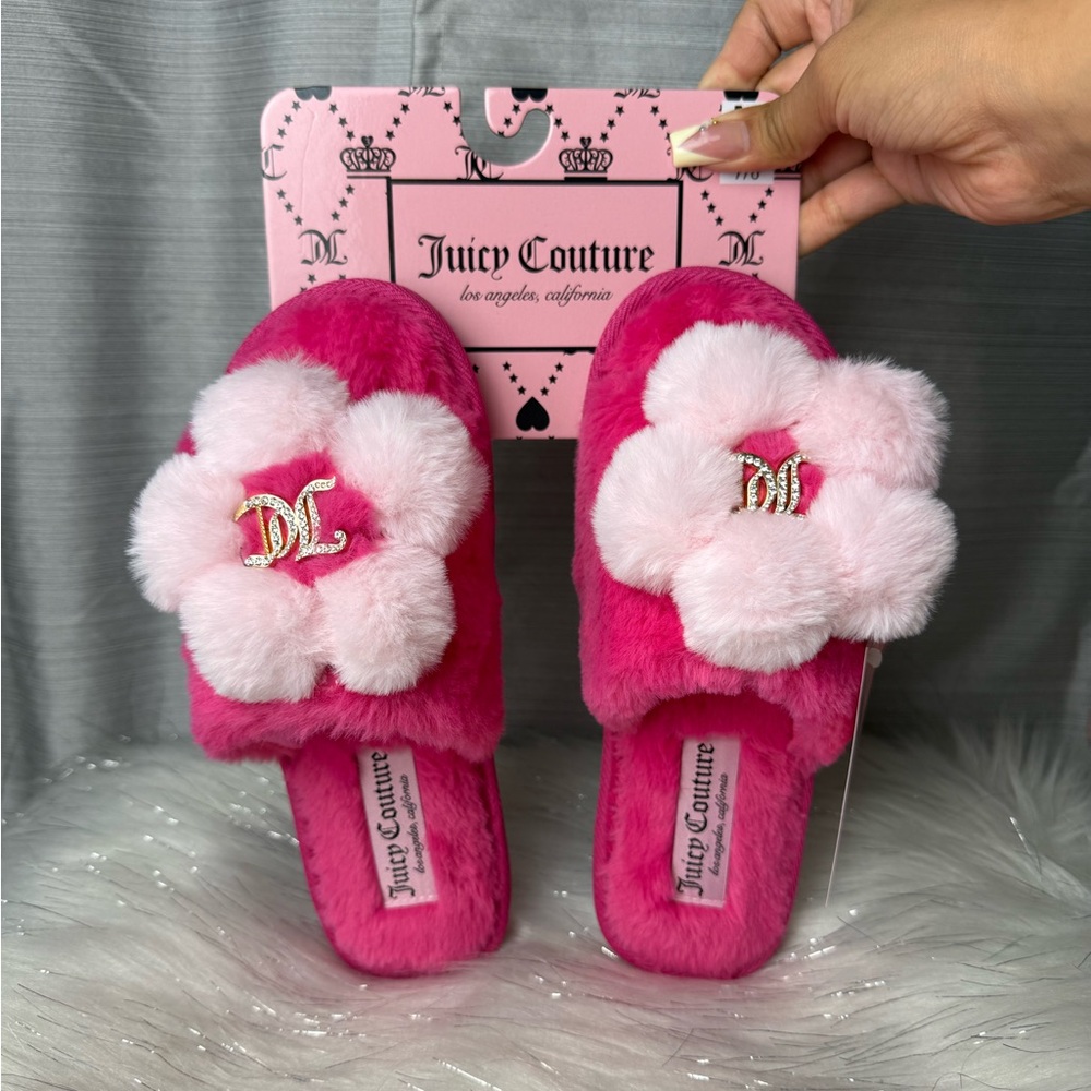 JUICY COUTURE Bright Pink Flower Slippers